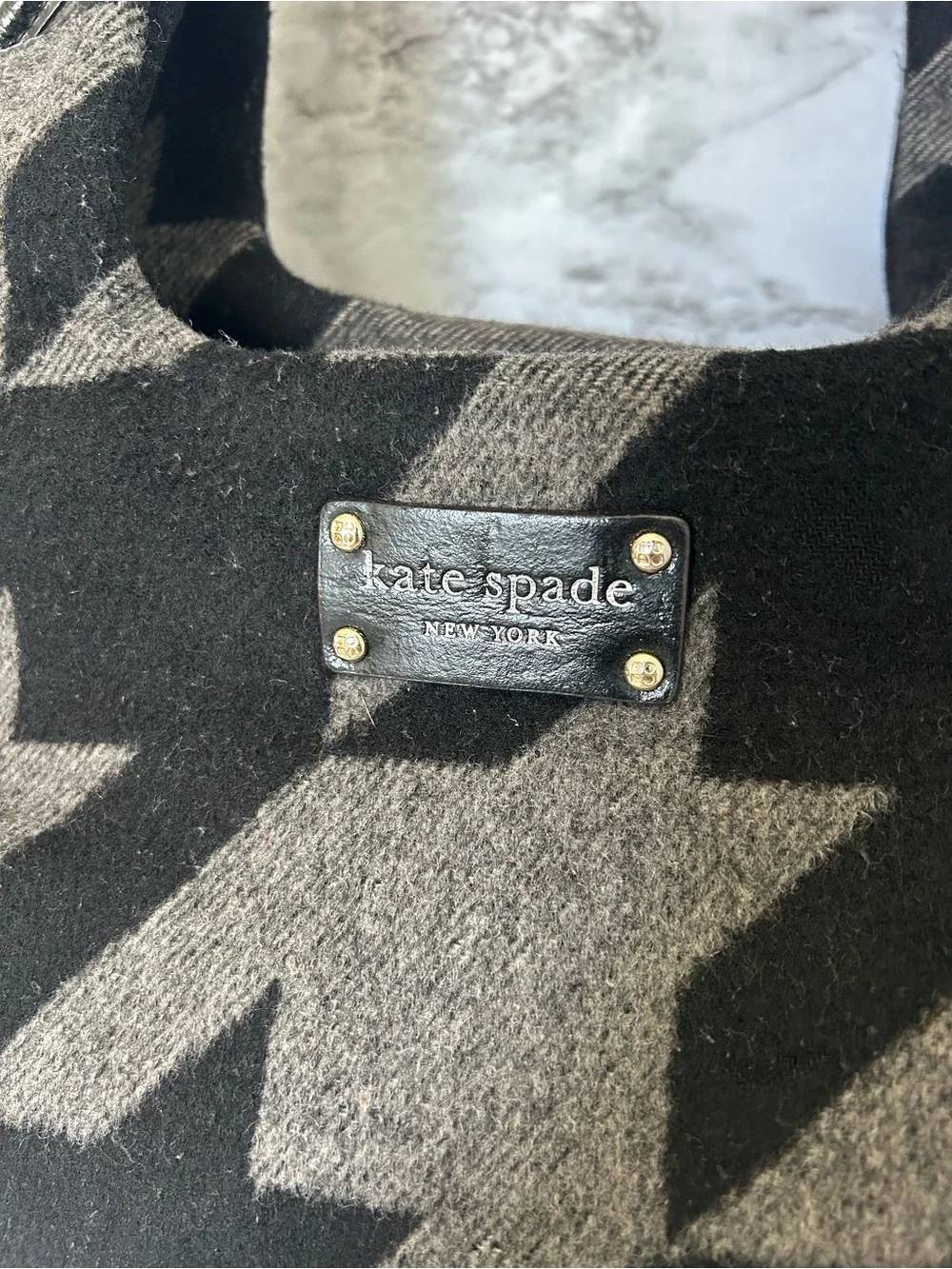Kate Spade Hearthstone Houndstooth wool shoulder bag tote